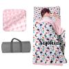 Personalized Toddler Girls Sleeping Bag Nap Mat for Daycare, Mermaid Kids Sleeping Bag with Pillow & Blanket for Preschool Kindergarten, Custom Name Easy Carry Napsack White 2 view 1