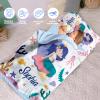 Personalized Toddler Girls Sleeping Bag Nap Mat for Daycare, Mermaid Kids Sleeping Bag with Pillow & Blanket for Preschool Kindergarten, Custom Name Easy Carry Napsack White view 3