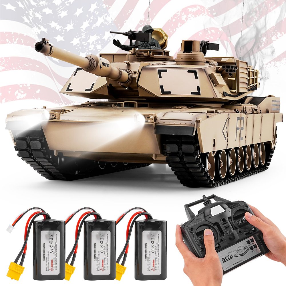 BESTYMXY RC Tanks US M1A2 Abrams Army Tank 1:16, 2.4ghz M1A2 Abrams Main Battle Tank Model That Shots, Remote Control Tank Vehicles with 3 Batteries, Sound & Light for Ages 14+