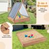 Costzon Kids Sandbox with Canopy, Large Triangular Wooden Sand Box w/ 2 Bench Seats, Blue and White Stripes for Children 1+ Years Old, Outdoor Cabana Sand Pit in Backyard, Garden and Beach view 2