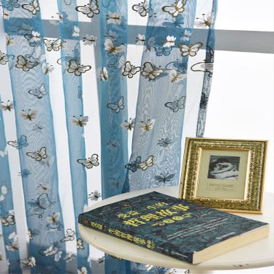 HooHero Blue Exqusited Butterfly Embroidery Embossed Living Kids Nursery Room 50 Wide Sheer Curtains Home Decoration Voile Window Cutain