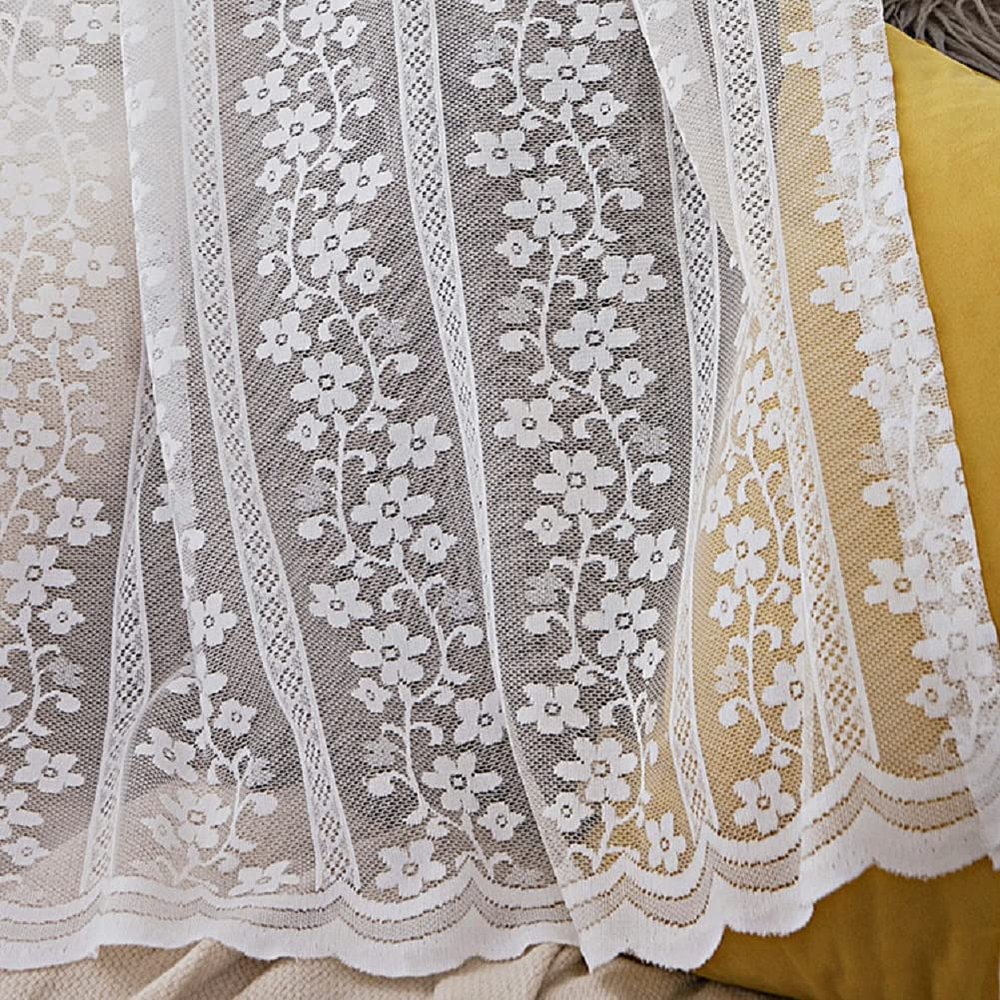 HooHero White Fine Weaving Lace Flower Curtain Coffee Curtain Living Kids Nursery Room 50 Wide Sheer Curtains Home Decoration Voile Window Cutain