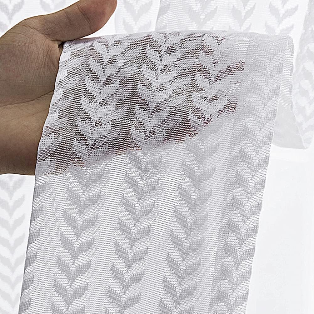 HooHero White White Lace Tricot Double Row Leaves Living Kids Nursery Room 50 Wide Sheer Curtains Home Decoration Voile Window Cutain
