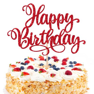 1 PCS Happy Birthday Cake Topper Glitter Happy Birthday Cake Pick Bunting Decor for Anniversary Celebrating Happy Birthday Party Cake Decorations Supplies Red