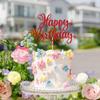 1 PCS Happy Birthday Cake Topper Glitter Happy Birthday Cake Pick Bunting Decor for Anniversary Celebrating Happy Birthday Party Cake Decorations Supplies Red view 4