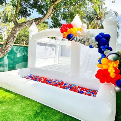Adults lnflatable White Bounce House for Kids, Commercial 100% PVC 15FT Large Bounce House Castle Outdoor, w/Slide & Ball Pit, Wedding Birthday Party Decorations(950W Blower)