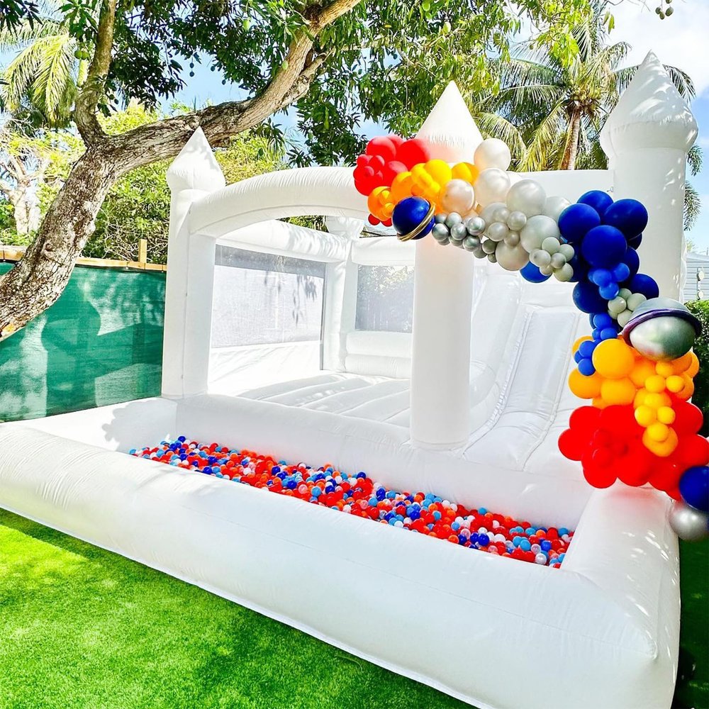 Adults lnflatable White Bounce House for Kids, Commercial 100% PVC 15FT Large Bounce House Castle Outdoor, w/Slide & Ball Pit, Wedding Birthday Party Decorations(950W Blower)