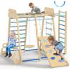 Upgraded Indoor Playground 9-in-1 Jungle Gym Kids Climbing Toys, Montessori Philosophy Waldorf Style Wooden Climber Playset with Slide, Swing, Monkey Bars, Upright/Rope Ladder, Climb Net, Blue view 1