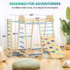Upgraded Indoor Playground 9-in-1 Jungle Gym Kids Climbing Toys, Montessori Philosophy Waldorf Style Wooden Climber Playset with Slide, Swing, Monkey Bars, Upright/Rope Ladder, Climb Net, Blue view 2