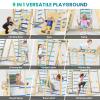 Upgraded Indoor Playground 9-in-1 Jungle Gym Kids Climbing Toys, Montessori Philosophy Waldorf Style Wooden Climber Playset with Slide, Swing, Monkey Bars, Upright/Rope Ladder, Climb Net, Blue view 3