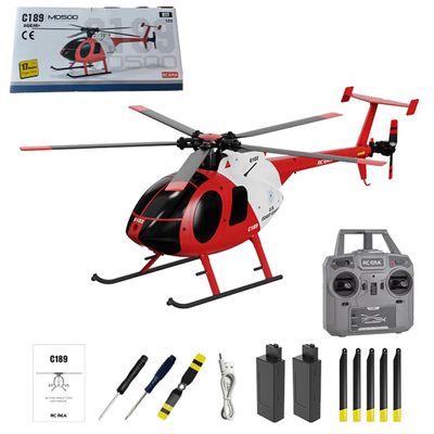 XURUYI Remote Control Helicopter for Adults, MD500 C189 Little Bird Military Aircraft 1/28 2.4G 4CH Single-Rotor Brushless Motors Helicopter with 6-axis Gyro RC Flying Airplane - RTF Version/2 battery