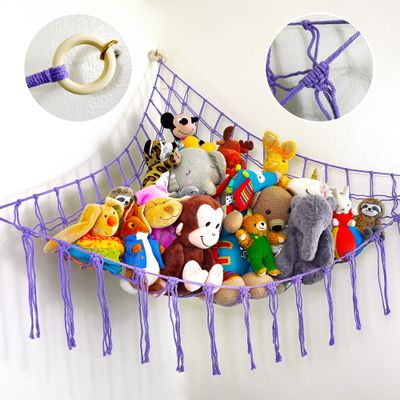 ABBY BABY Large Stuffed Animal Hammock Corner - Stuffed Animal Storage - 100% Natural Cotton Macrame Stuffed Animal Net - Stuff Animal Organizer - Net For Stuffed Animals Corner Large - Purple