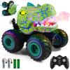 DYODYORC Remote Control Car, 2.4Ghz All Terrain Dinosaur Monster Truck Toys, RC Truck with Spay, Music, 3 Lighting Effects, Stunt Capable, Toy Gifts for Boys and Girls (Green) view 1