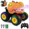 DYODYORC Remote Control Car, 2.4Ghz All Terrain Dinosaur Monster Truck Toys, RC Truck with Spay, Music, 3 Lighting Effects, Stunt Capable, Toy Gifts for Boys and Girls (Orange) view 1