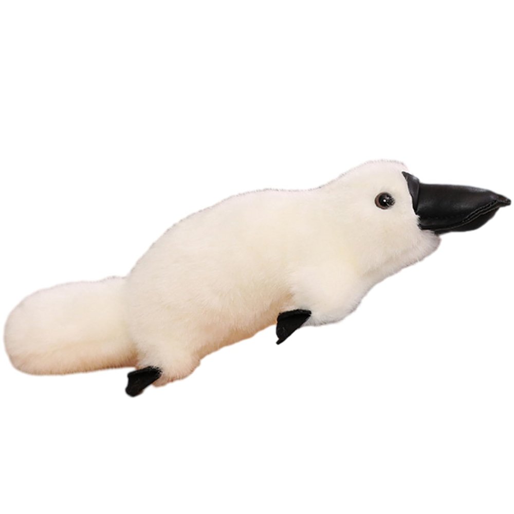 12 Inch Long Fluffy Realistic Look Stuffed Platypus Animal Soft Plush Platypus Figure Toys Kawaii Platypus Plushies Duckbill Gift for Kids and Lovers (White)