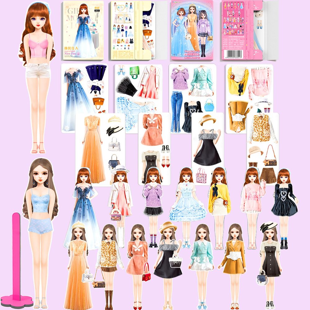 Magnetic Dress Up Dolls,Magnetic Doll Dress Up Kits Magnetic Paper Dolls Pretend Play Set for Girls Ages 4 Years Up Kids Travel Activities Road Trip Car Ride Interactive Learning Image (I Set)