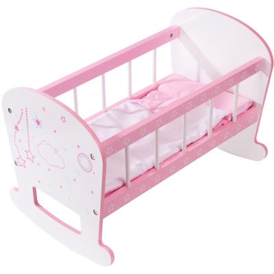 Baby Doll Crib Toy Wooden Bed Play Rocking Cradle for Dolls with Mattress Pillow & Blanket for 18 Doll