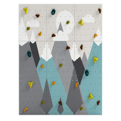 Climbing Wall for Kids, Mountain Climbing Wall, Wooden Wall for Kids - LEZUN Colorful Mountains (3 Panels, Green Mountains)