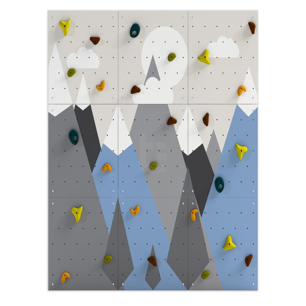Climbing Wall for Kids, Mountain Climbing Wall, Wooden Wall for Kids - LEZUN Colorful Mountains (6 Panels, Blue Mountains)