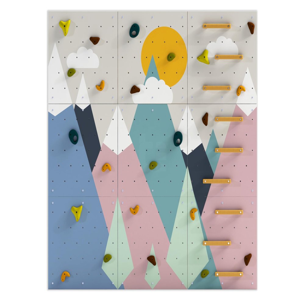 Climbing Wall for Kids, Mountain Climbing Wall, Wooden Wall for Kids - LEZUN Colorful Mountains (3 Panels, Colorful Mountains)
