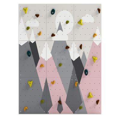 Climbing wall for kids, mountain climbing wall, wooden wall for kids - LEZUN Colorful mountains (6 panels, Pink mountains)