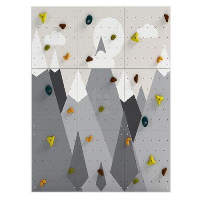 Climbing Wall for Kids - 18 Variations, Mountain Climbing Wall, Wooden Wall for Kids - LEZUN Colorful Mountains (6 Panels, Grey Mountains)
