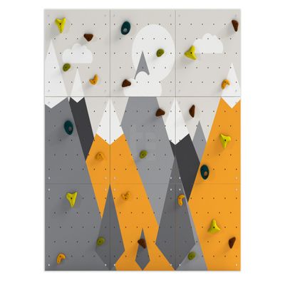Climbing Wall for Kids, Mountain Climbing Wall, Wooden Wall for Kids - LEZUN Colorful Mountains (6 Panels, Yellow Mountains)