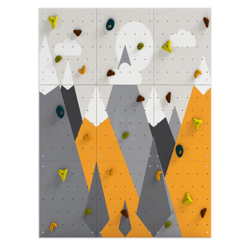 Climbing Wall for Kids, Mountain Climbing Wall, Wooden Wall for Kids - LEZUN Colorful Mountains (6 Panels, Yellow Mountains)