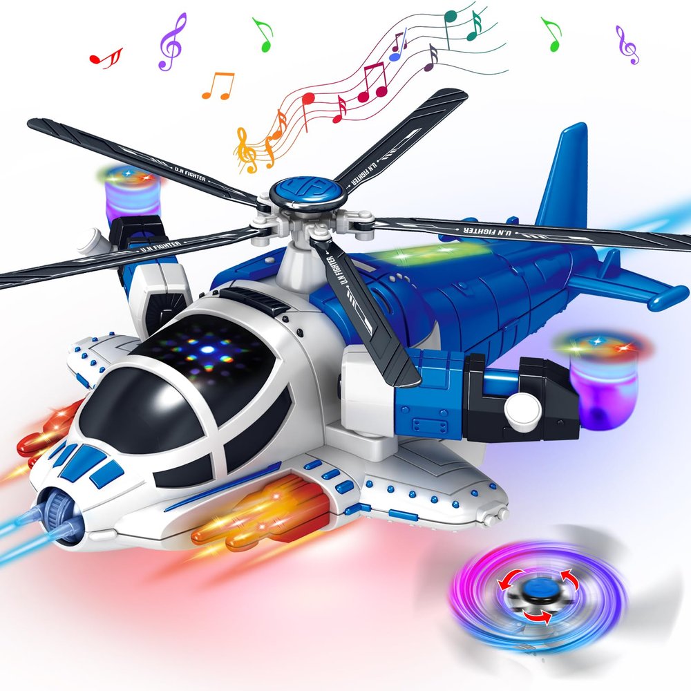 Helicopter Toy for Toddlers With Lights And Sounds, 360Freedom And Operated Automatic Bump Autism Sensory Light Up Toys Airplane for Toddler Boy Toys 3 4 5 Year Old Up Boy Girl Birthday (Blue)