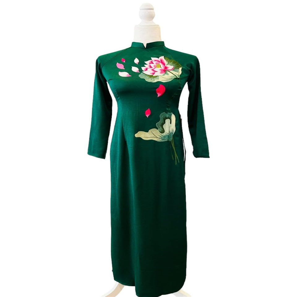 A10 The lotus flowers embroidered green Ao dai Vietnam Vietnamese Traditional Ao Dai For Women, Vietnamese Dress For Women, Ao Dai Dress For Women ao dai Tet Lunar New Year (4XL)