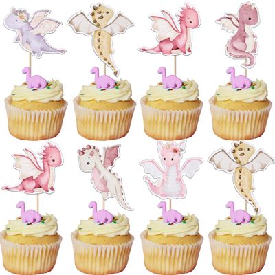 Rsstarxi 36 Pack Dragon Cupcake Toppers Dragon Baby Shower Decorations Dragon Cupcake Picks for Cartoon Fantasy Dragon Theme Kids Birthday Party Cake Decorations, Design 1