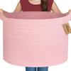 MEGASKET Extra Large Pink Basket, 22"x22"x14" Woven Cotton Rope Bin with Handles, Blanket Storage for Living Room, Baby Kids Toy Storage Bin Box, Wicker Laundry Basket, Pink Room Decor Organizing view 1