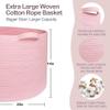 MEGASKET Extra Large Pink Basket, 22"x22"x14" Woven Cotton Rope Bin with Handles, Blanket Storage for Living Room, Baby Kids Toy Storage Bin Box, Wicker Laundry Basket, Pink Room Decor Organizing view 2