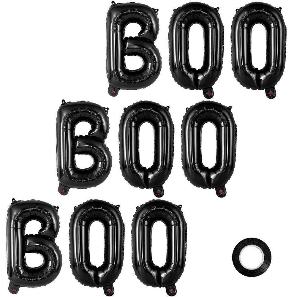 Boo Banner Balloons, 16 Inch Halloween Black Letters Balloons, Foil Mylar Balloons for Happy Boo Day Party Decorations Supplies