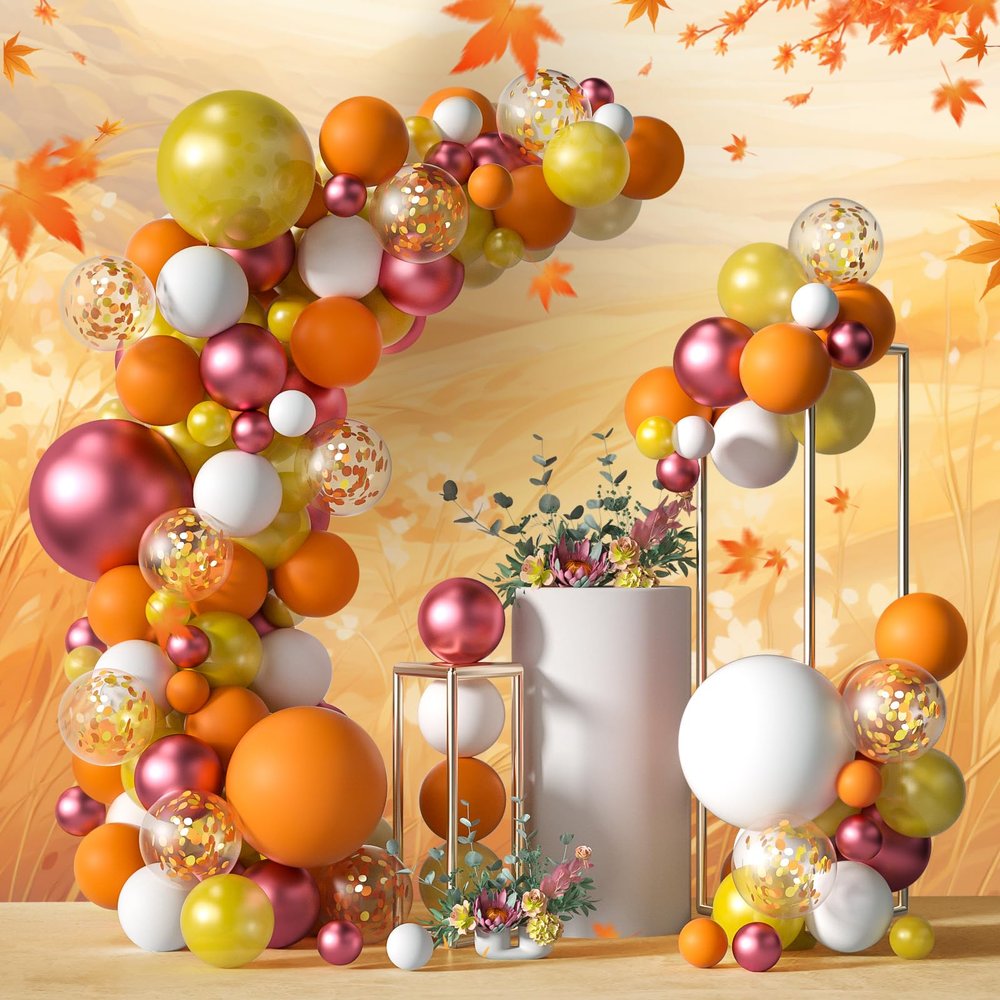 Fall Thanksgiving Balloons Garland Arch Kit 84 pcs Rose Red Glod Orange white Balloons for Birthday Baby Shower Friendsgiving Party Decorations