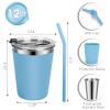 Vermida Kids Cups with Straws and Lids Leak Proof, 12oz Sippy Cups for Toddlers 1-3, 2 Pack Spill Proof Cup Stainless Steel Kids Cups with Lids for School, Outdoor (Blue & Yellow) view 2
