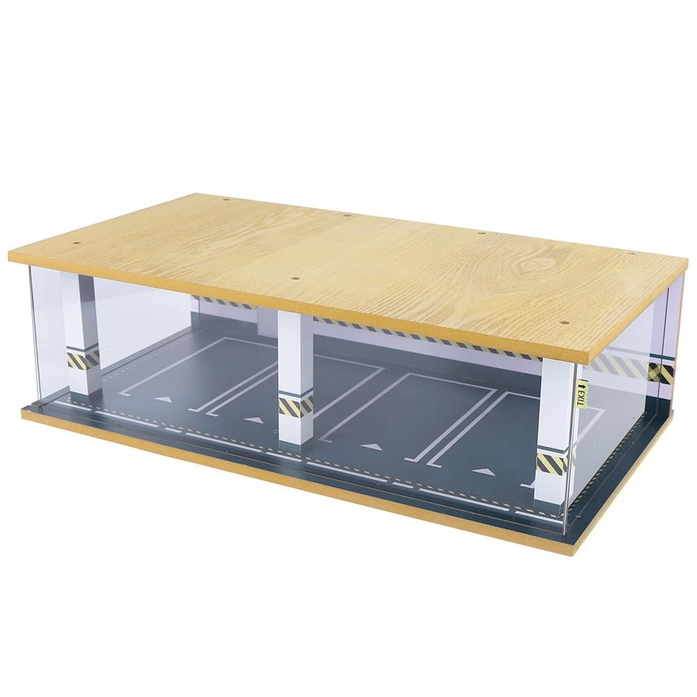 1/24 Scale Die-cast Car Garage Display Case, mini Garage Display W/Clear Acrylic Cover & LED for 4 Parking Space