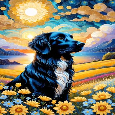 1000 Pieces Jigsaw Puzzle Colorful Animals Adult and Teen Family Fun Gifts,Sunset Scenery Artwork Puzzle,Flat-Coated Retriever Theme Home Decor Painting High Difficulty Puzzle Art