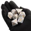 Synthetic Turquoise Marble Dice Set, 7-Piece Polyhedral Dice for Dungeons & Dragons (D&D), Pathfinder, MTG, Tabletop RPG Gaming, Natural Texture Dice with Gold Numbering (White) view 3