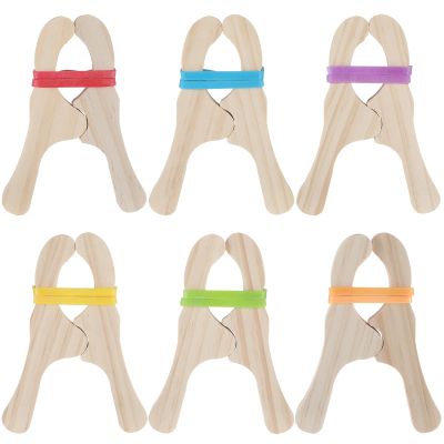 Simgoing 6 Pcs Wooden Fort Clips for Silk Montessori and Waldorf Fort Building Kit Silk Clips Giant Wooden Handmade Building for Blankets Construction(Multicolored)