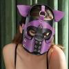 ALMYMM Leather Puppy Mask, Neoprene Puppy Face Muzzle, Removable Full Face Pup Hood Mask, Halloween Mask, Men Cosplay Mask (Purple) view 2