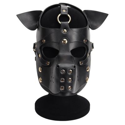 ALMYMM Leather Puppy Mask, Neoprene Puppy Face Muzzle, Removable Full Face Pup Hood Mask, Halloween Mask, Men Cosplay Mask (Black)