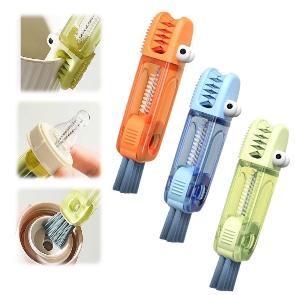 2024 New 3 in 1 Cup Lid Cleaning Brush,Crevice Cleaning Brush Set for Baby Bottle Gap Tight Spaces Cup,3 in 1 Multifunctional Cleaning Brush Portable Cup Lid Cleaner with Brush(3PCS A)