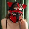 ALMYMM Leather Puppy Mask, Neoprene Puppy Face Muzzle, Removable Full Face Pup Hood Mask, Halloween Mask, Men Cosplay Mask (Red) view 2