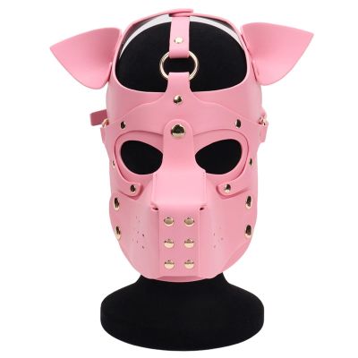 ALMYMM Leather Puppy Mask, Neoprene Puppy Face Muzzle, Removable Full Face Pup Hood Mask, Halloween Mask, Men Cosplay Mask (Pink)