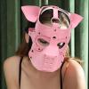 ALMYMM Leather Puppy Mask, Neoprene Puppy Face Muzzle, Removable Full Face Pup Hood Mask, Halloween Mask, Men Cosplay Mask (Pink) view 2