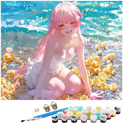Cartoon Girl Paint by Numbers for Adults, DIY Paint by Number Canvas Acrylic Paint by Numbers Kit, DIY Painting by Numbers for Kits, DIY Oil Painting Home Wall Decor (Without Frame) 90x110cm WK-55