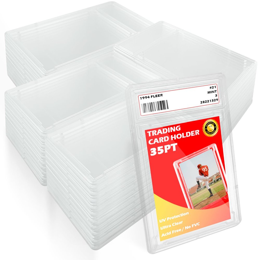 Miyukyee 50 Pack Card Case Holder,Graded Card Slab Baseball Card Sleeves Trading Card Holder 35 PT Hard Plastic Card Protectors with Label Position for YuGiOh, MTG Games and Sport Cards