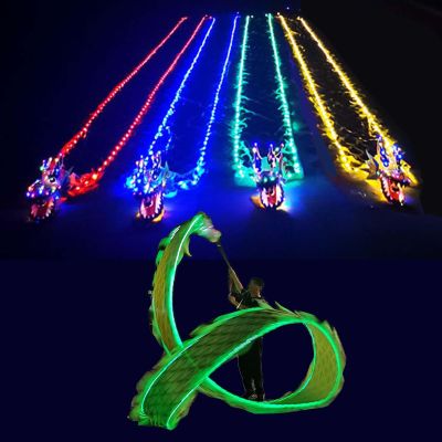 CMYUN Dragon Poi 6/8/10m Led Dragon Poi with Lights Head, Adult Kid Art Dance Ribbon for Fitness Gym, Portable Spinning Streamer Kit with Bag, Flinging Juggling(Green,Length - 10m/33ft)