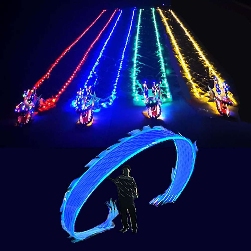 CMYUN Dragon Poi 6/8/10m Led Dragon Poi with Lights  Head, Adult Kid Art Dance Ribbon for Fitness Gym, Portable Spinning Streamer Kit with Bag, Flinging Juggling(Blue,Length - 6m/19.5ft)
